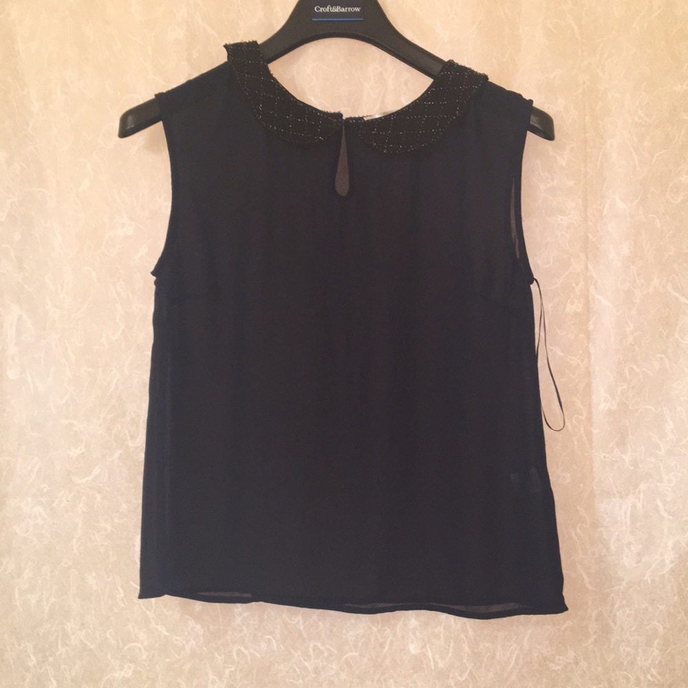 Sheer collared shirt with embellishment